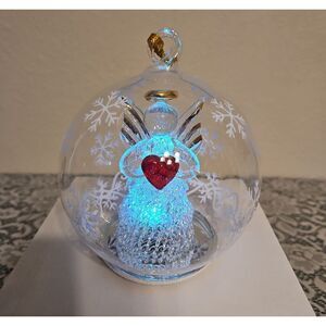 Vintage Soreele LED Lighted Glass Angel with Red Heart Globe